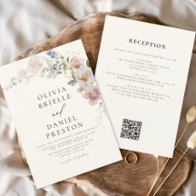 Fleur sauvage Boho Beige tout en un QR Code Mariag