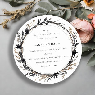 Invitation Fleur sauvage Boho Black Brown Automne Mariage