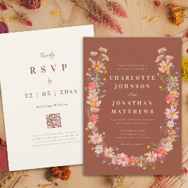 Invitation Fleur sauvage Boho Burnt Orange Mariage de automne