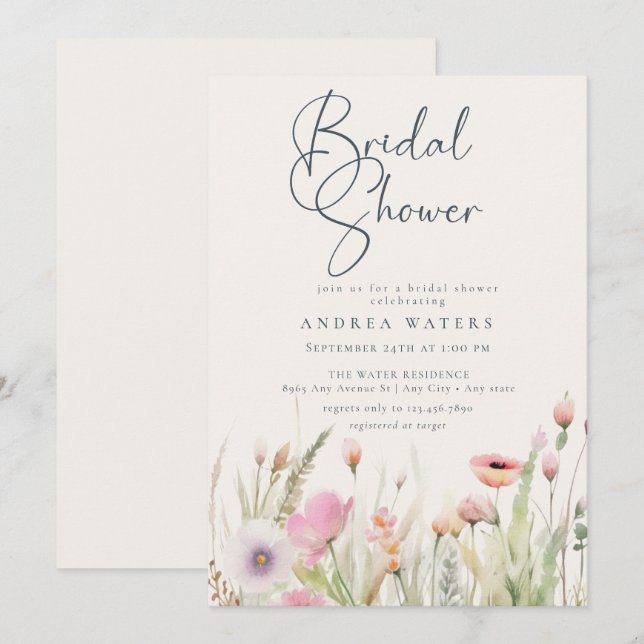 Invitation Fleur sauvage Boho Chic Fête des mariées (Devant / Derrière)