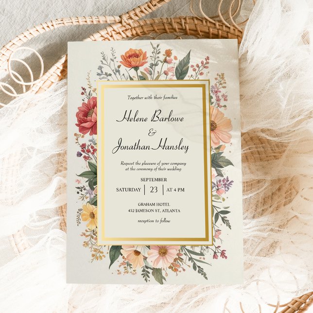 Invitation Fleur sauvage Boho Chic Floral Élégant Mariage (Wildflower Boho Chic Floral Elegant Wedding Invitation)