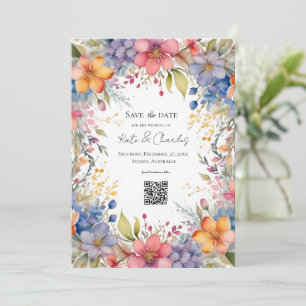 Invitation Fleur sauvage boho chic wreath enregistrer la date