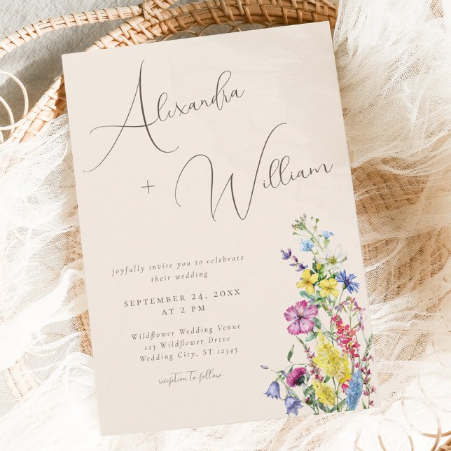 Invitation Fleur sauvage Boho de script moderne Mariage (Créateur téléchargé)
