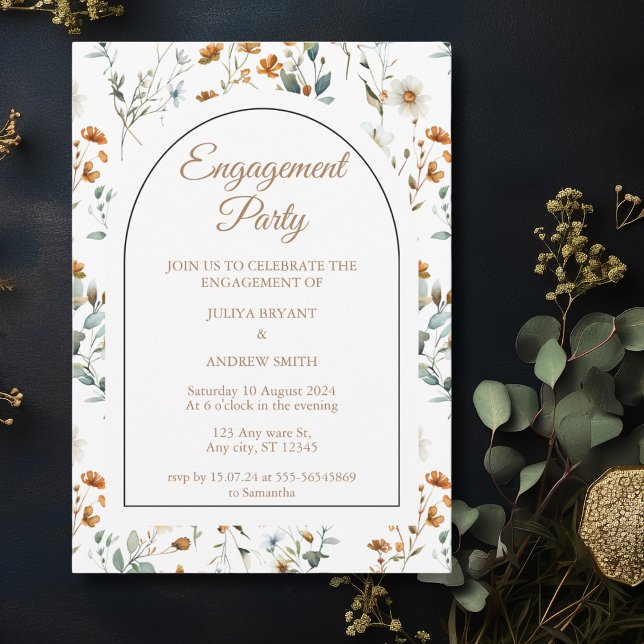 Invitation Fleur sauvage Boho Engagement (Créateur téléchargé)