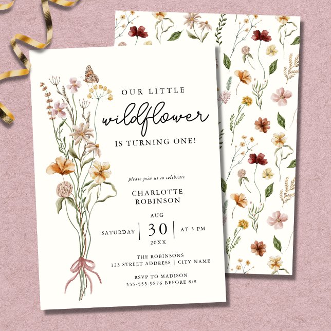 Invitation Fleur sauvage Boho Garden Floral Premier anniversa (Créateur téléchargé)