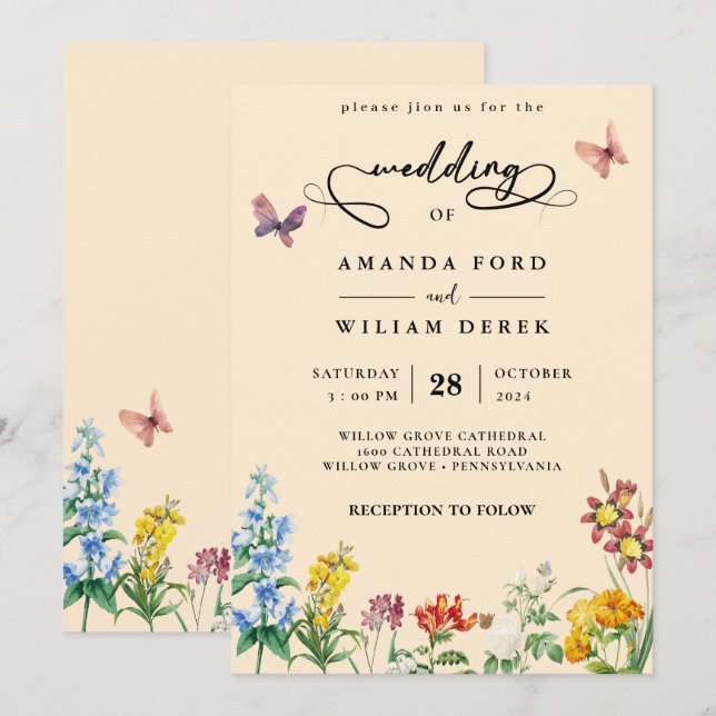 Invitation Fleur sauvage Boho Garden Wedding (Devant / Derrière)