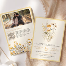 Fleur sauvage Boho Jaune Photo QR Code Mariage