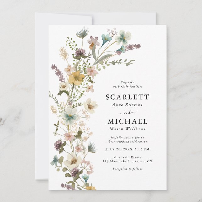 Invitation Fleur sauvage Boho Mariage (Devant)