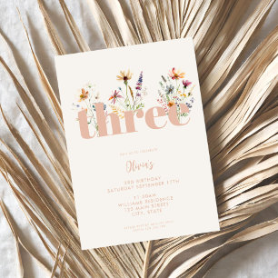 Invitation Fleur sauvage Boho moderne 3e anniversaire