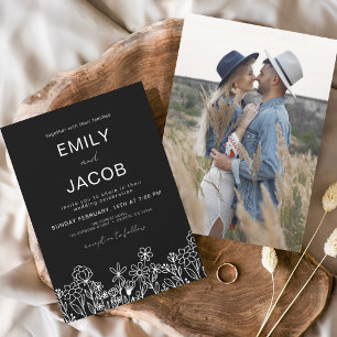 Invitation Fleur sauvage Boho Photo Mariage noir