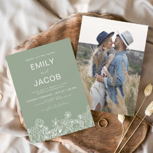 Invitation Fleur sauvage Boho Photo Sage Green Mariage