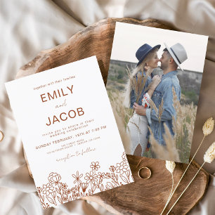 Invitation Fleur sauvage Boho Photo Terracotta Mariage botani