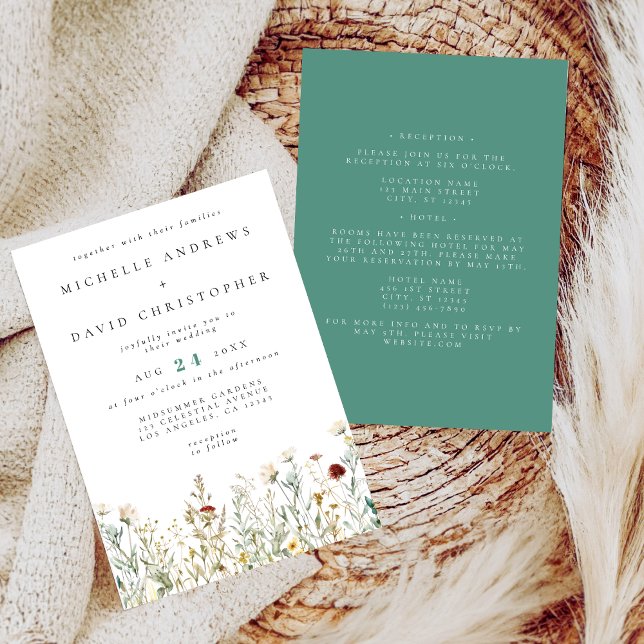 Invitation Fleur sauvage Boho tout en un Mariage (Créateur téléchargé)