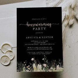 Invitation Fleur sauvage Boho vert Black House Party