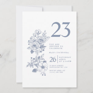Invitation Fleur sauvage botanique Dusty Blue 23e anniversair