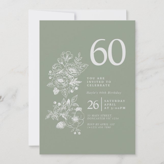Invitation Fleur sauvage botanique Dusty Blue 60e anniversair (Devant)