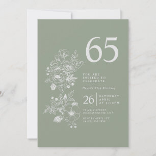 Invitation Fleur sauvage botanique Dusty Blue 65e anniversair
