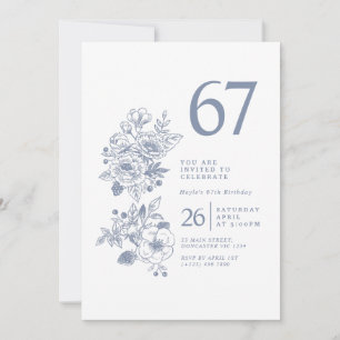Invitation Fleur sauvage botanique Dusty Blue 67e anniversair