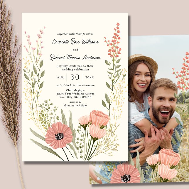 Invitation Fleur sauvage Botanique Jardin ivoire Mariage phot (Créateur téléchargé)