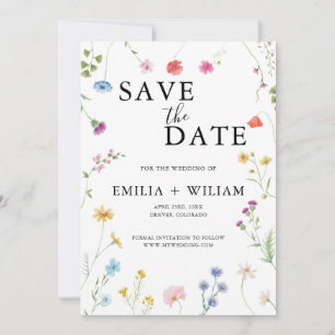 Invitation Fleur sauvage botanique Mariage Enregistrer la car