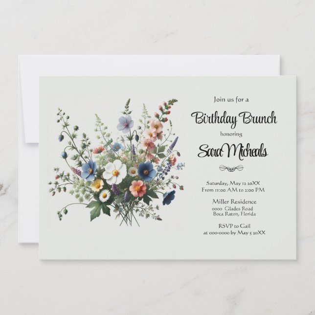 Invitation Fleur sauvage Bouquet Anniversaire Brunch Invitati (Devant)