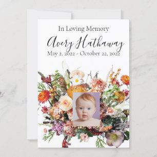 Invitation Fleur sauvage Bouquet Photo Funeral Memorial Progr