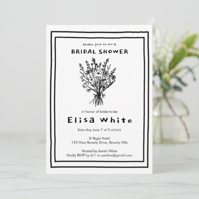 Invitation Fleur sauvage Bouquet Rustique Whimsical Fête des  (Debout devant)