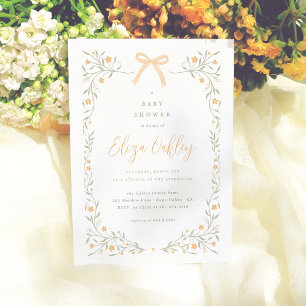 Invitation Fleur sauvage & Bow Jaune Elégant Baby shower de j