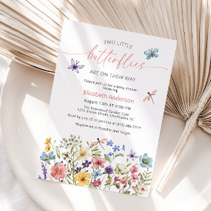 Invitation Fleur sauvage Butterfly Garden Baby shower jumeau