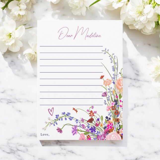 Invitation Fleur sauvage capsule de 1er anniversaire Lettre (Wildflowers 1st birthday time capsule Letter Invitation)