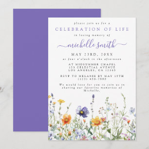 Invitation Fleur sauvage Célébration de la vie funérailles co