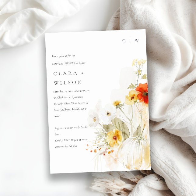 Invitation Fleur sauvage Citrouille Aquarelle Couples Douche (Créateur téléchargé)