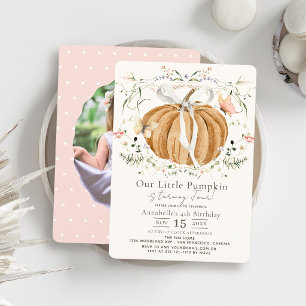 Invitation Fleur Sauvage Citrouille Rose & Photo de Papillon