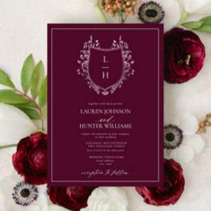 Invitation Fleur sauvage classique de Bourgogne Monogram Cres