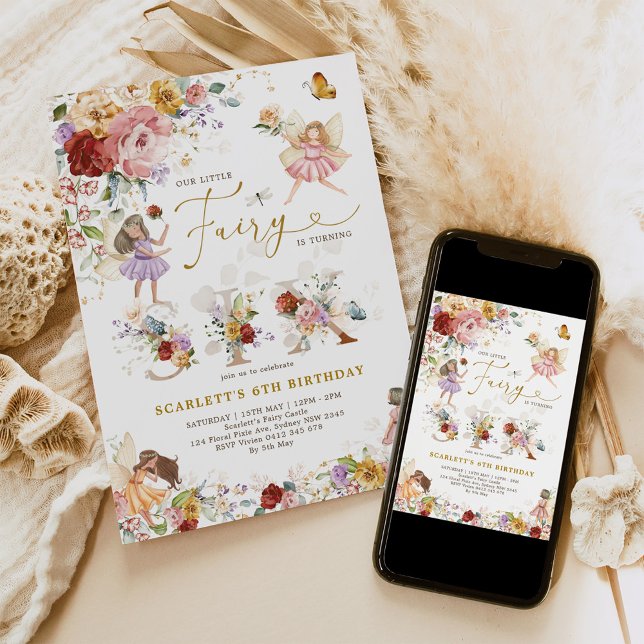 Invitation Fleur sauvage coloré Fairy Princesse 6e anniversai (Créateur téléchargé)