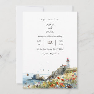 Invitation Fleur sauvage côtier Lighthouse Voir plage Mariage