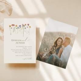 Invitation Fleur sauvage couleur Monogramme beige Mariage pho