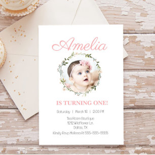 Invitation Fleur sauvage Dainty Pink Flower Photo Baby