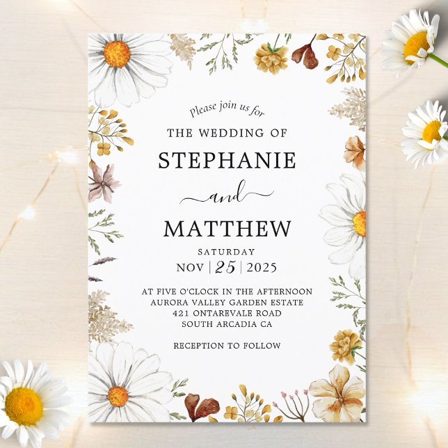 Invitation Fleur sauvage Daisies Botanique Mariage d'aquarell (Créateur téléchargé)