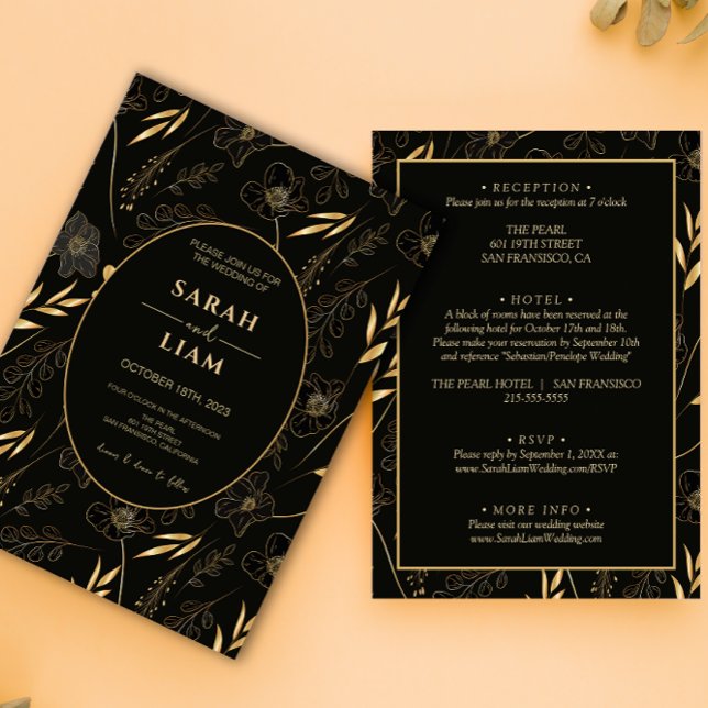 Invitation Fleur sauvage d'anémone noir et or tout en un Mari (Créateur téléchargé)