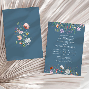 Invitation Fleur sauvage d'aquarelle bleu doux Meadow Mariage