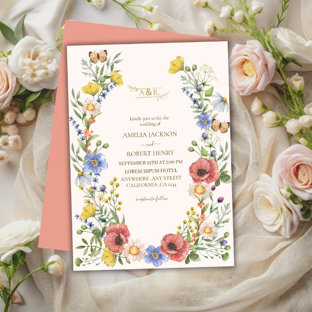 Invitation Fleur sauvage d'aquarelle moderne Boho Mariage (Créateur téléchargé)