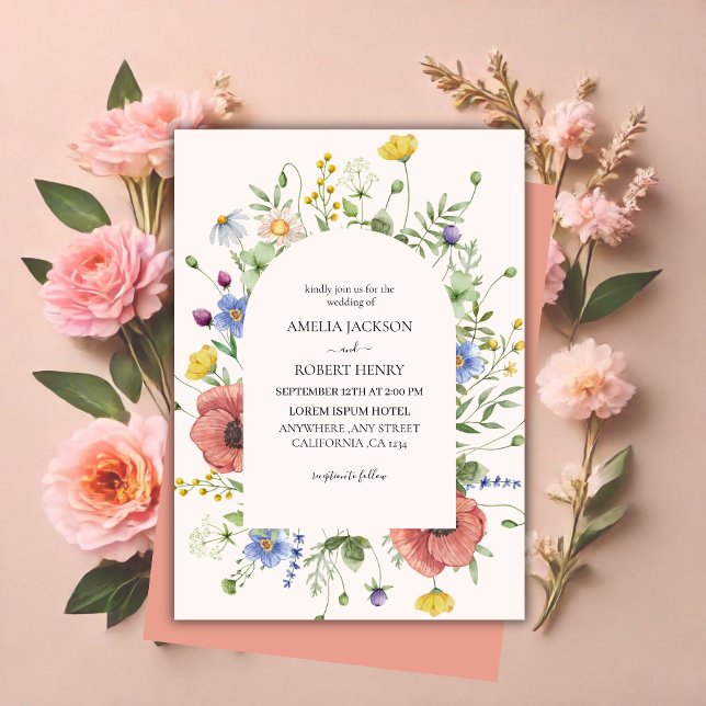 Invitation Fleur sauvage d'aquarelle moderne Boho Mariage (Créateur téléchargé)