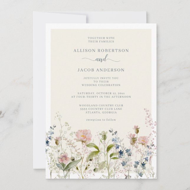 Invitation Fleur sauvage d'aquarelle moderne Floral Mariage b (Devant)