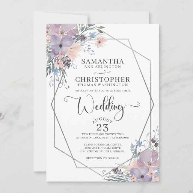 Invitation Fleur sauvage d'aquarelle violet Mariage floral (Devant)