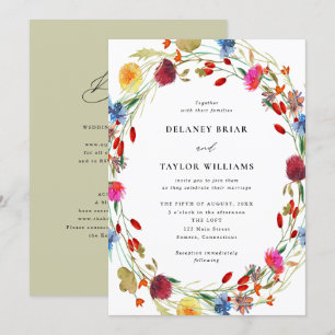 Invitation Fleur sauvage d'aquarelle Wreath tout en un Mariag
