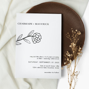 Invitation Fleur sauvage d'art en ligne Boho Mariage noir et 