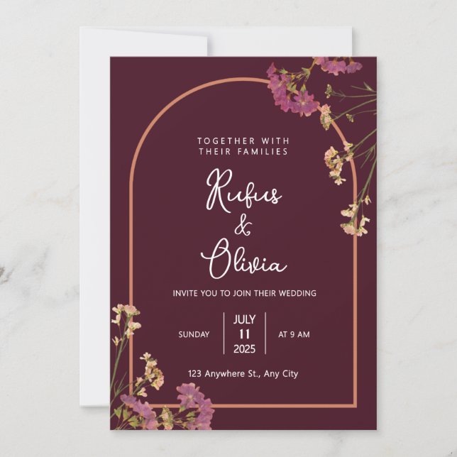 Invitation Fleur sauvage d'automne Boho | Mariage botanique (Devant)