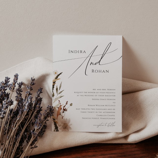 Invitation Fleur sauvage d'automne Boho | Mariage traditionne (Créateur téléchargé)