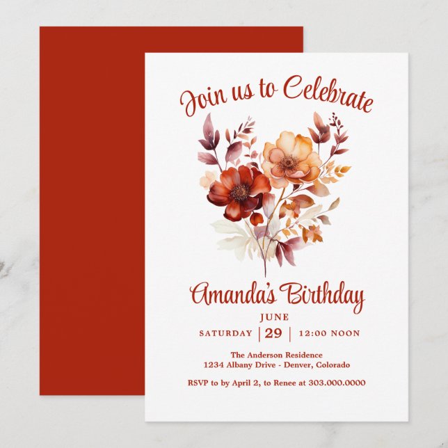 Invitation Fleur sauvage d'automne fête d'anniversaire (Devant / Derrière)